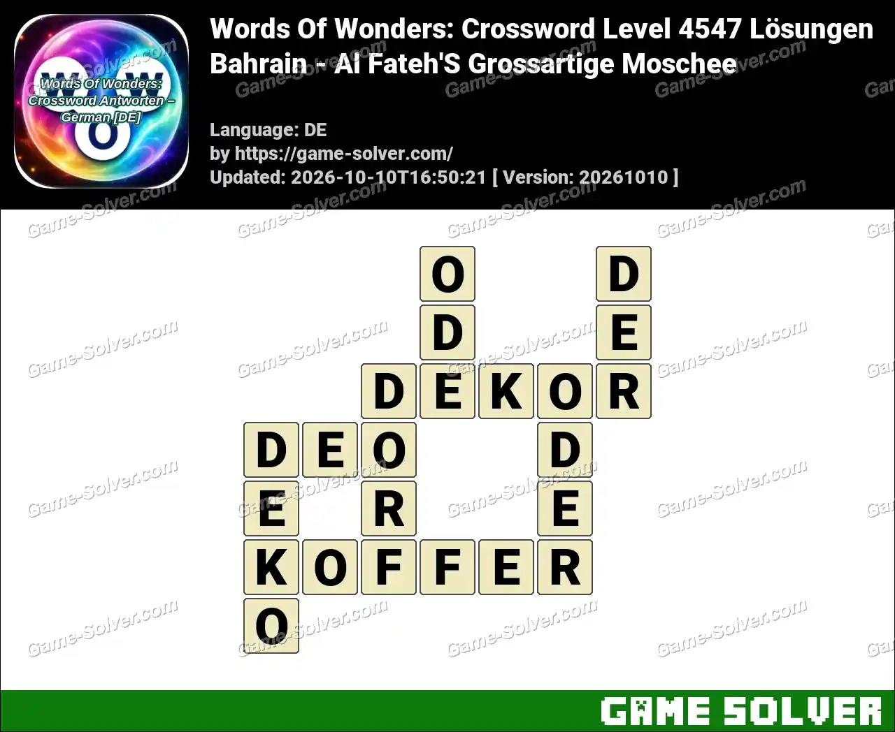 Words Of Wonders: Crossword Level 4547 Lösungen – Bahrain – Al Fateh’S Grossartige Moschee
